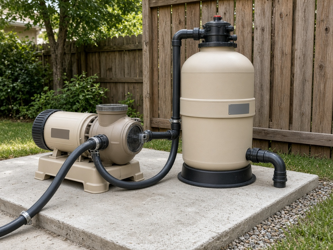 Pool equipment pad with a pump and filter